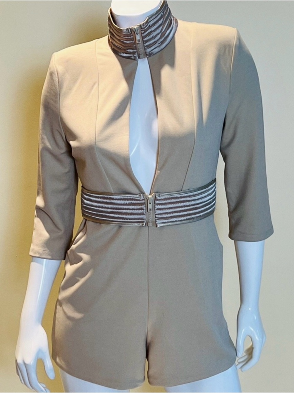 Dance & Marvel Tan Jumpsuit with Satin Belt